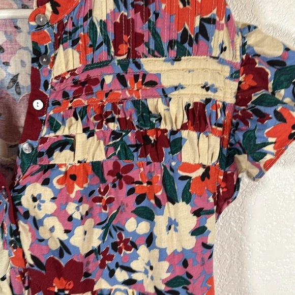 Karlie Floral Tiered Pin Tuck Ruffle Sleeve Linen Mini Dress Size Large - Picture 3 of 7